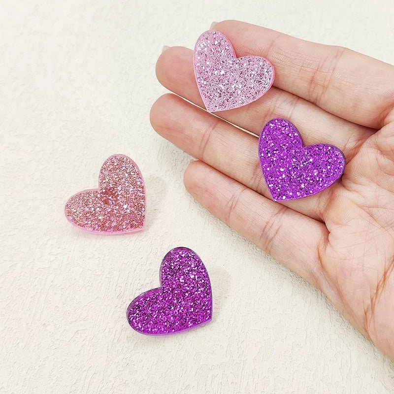 KUGUYS Cute Glitter Peach Heart Stud Earrings for Women Acrylic Fashion Summer Jewelry Accessories
