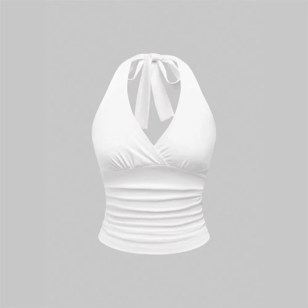 Top sans manches décontracté pour femmes, imprimé léopard rétro, dos nu, col halter, sexy, dos nu, à lacets, Ropa Para Mujer