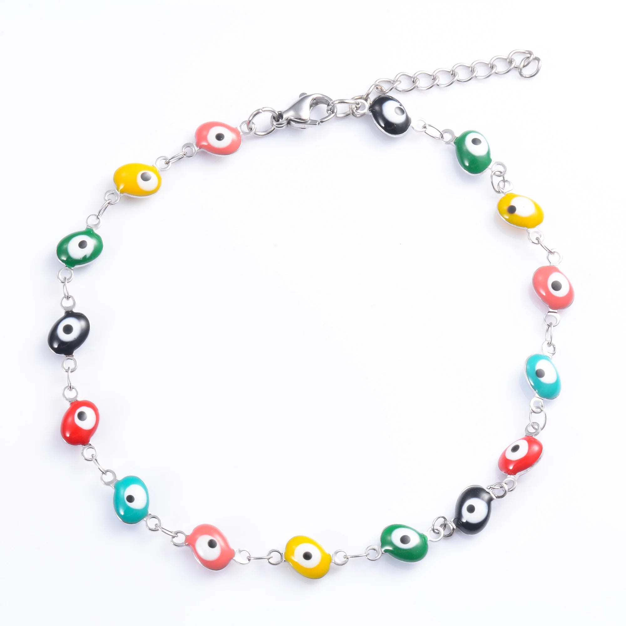 Colorful Turkish Evil Eye Stainless Steel Bracelet for Women Link Chain for Hand Foot Girl Anklet Summer Jewelry Accessory