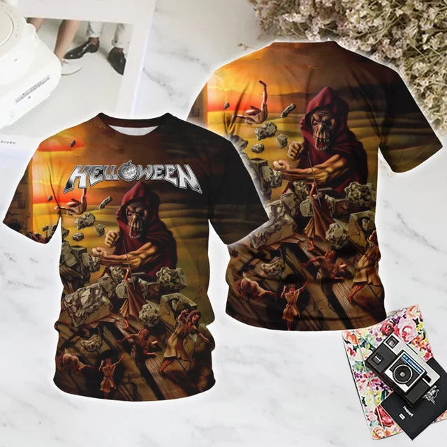 Classic Rock Helloween T-shirts Male 3D Print Men Women Hip Hop Trend Short Sleeve TShirt Street Loose Casual Oversized Y2k Tops