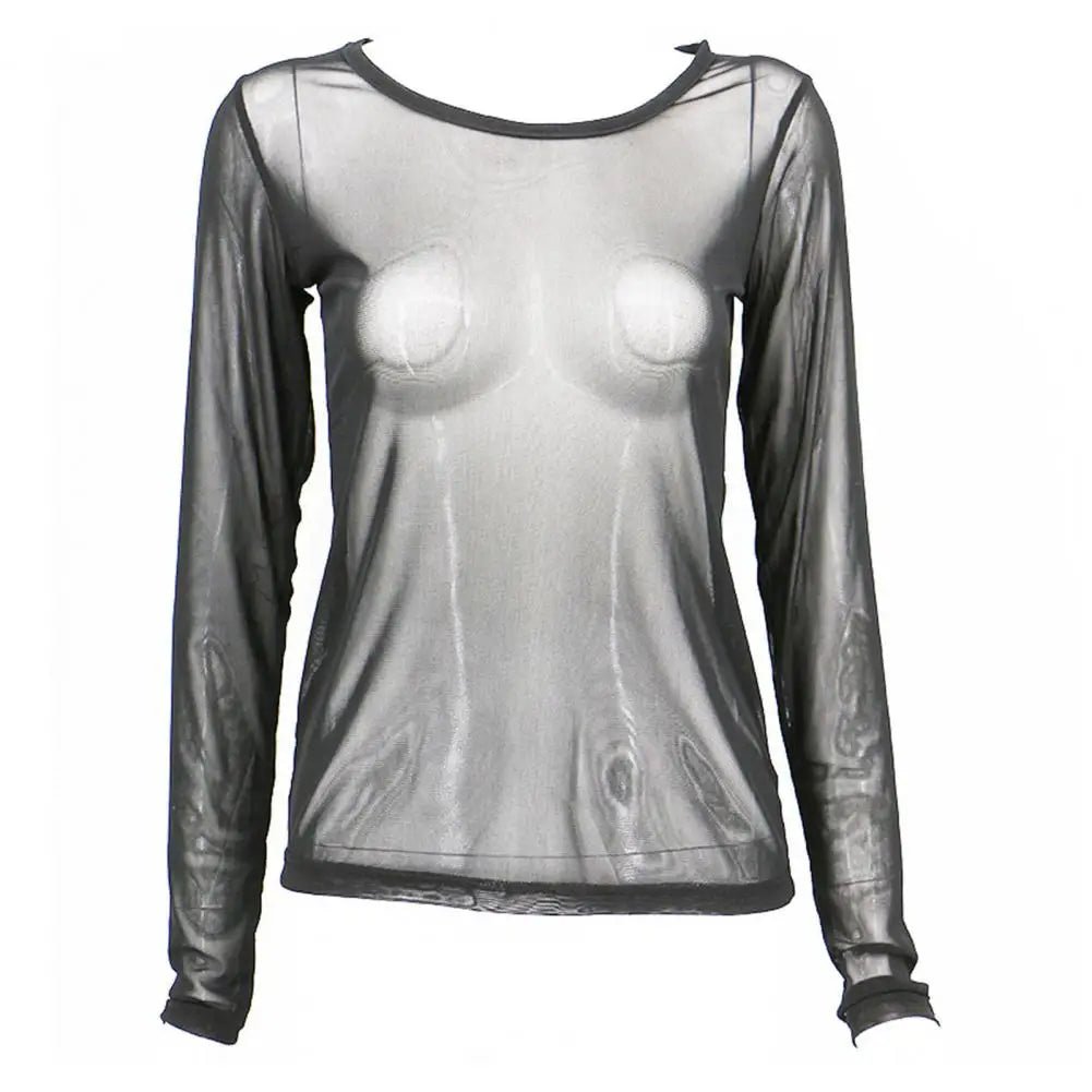 Super-soft Women Top Stylish Women's Sheer Mesh Long Sleeve Top Soft Breathable Round Neck Pullover Slim Fit Punk Beachwear