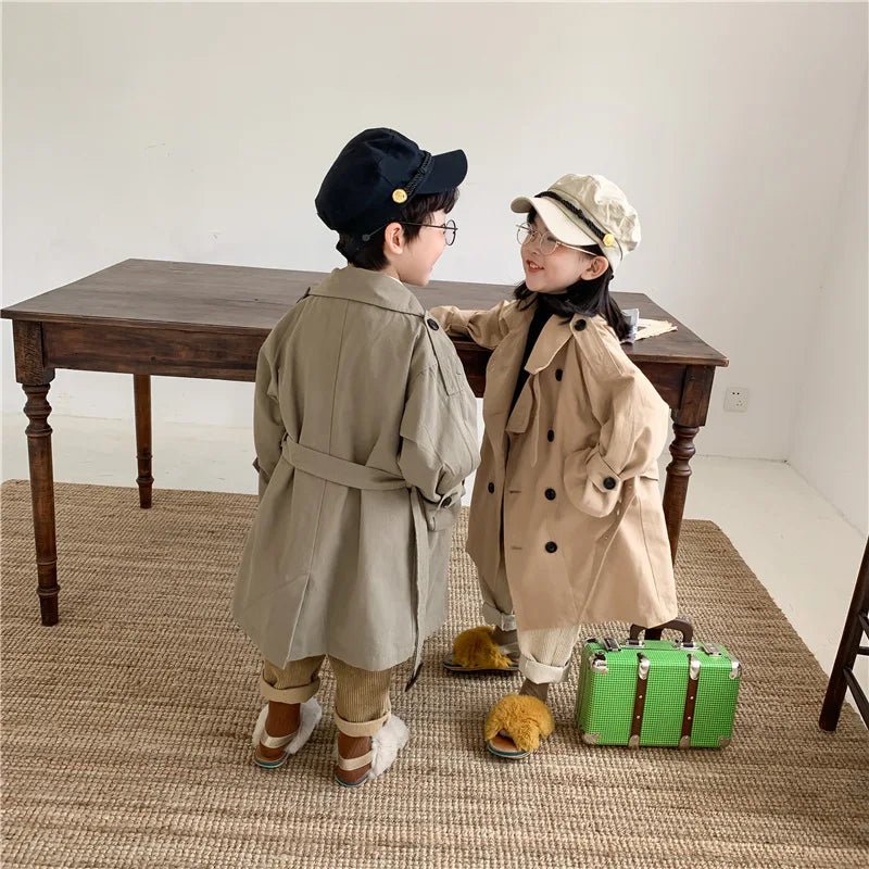 2-9y Kids Trench Coat Spring Autumn Boys Girls Jacket Overcoat Long Sleeve Turn-Down Collar Children Windbreaker Top Clothes