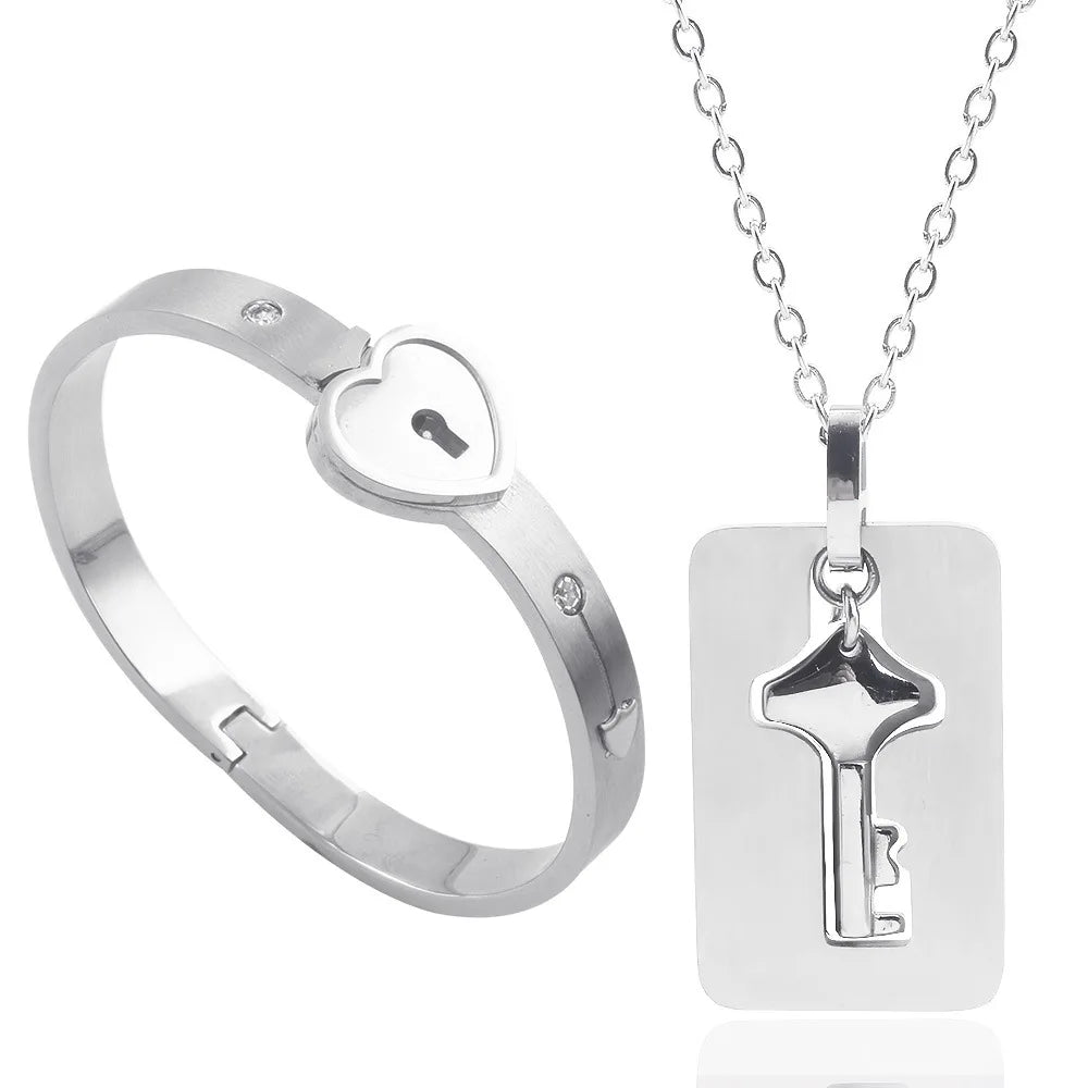 Couple Jewelry Stainless Steel Bracelet Love Lock Bracelet Can Be Opened Key Pendant Necklace Men And Women Valentine's Day Gift