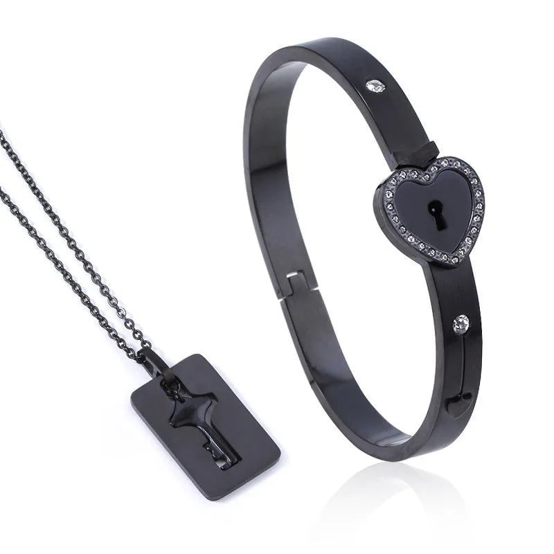 Couple Jewelry Stainless Steel Bracelet Love Lock Bracelet Can Be Opened Key Pendant Necklace Men And Women Valentine's Day Gift