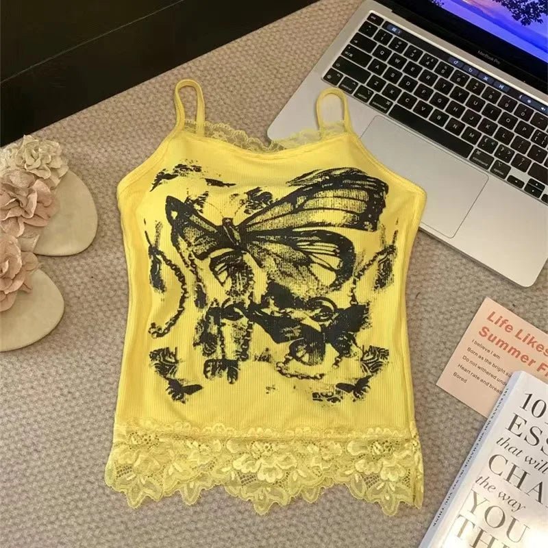 Leopard Lace Patchwork Sexy Camis Summer Y2k Beach Style Elegant Bodycon Korean Fashion Clothing 2000s American Vintage Tanks
