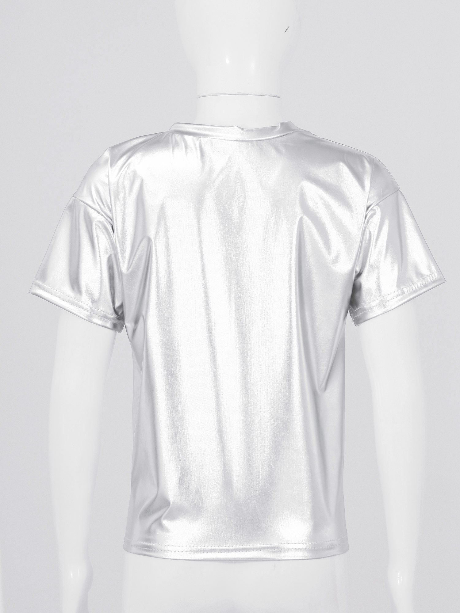 Children T-Shirt Shiny Metallic Short Sleeve Clothes Girl Boys Kids T-Shirt Hip Hop Jazz Dance Costume Top Performance Dancewear