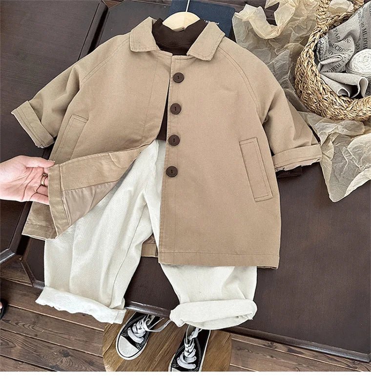 Overcoat Spring Autumn Boys Girls Windbreaker Coat Baby Children Clothing Personality Tide Korean 2026 Simple Pocket
