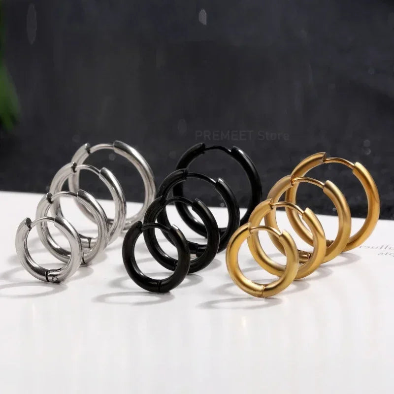 8-20mm Simple Stainless Steel Small Hoop Earrings for Women Men Minimal Gold Silver Black Color Huggie Hoops Jewelry Accessories