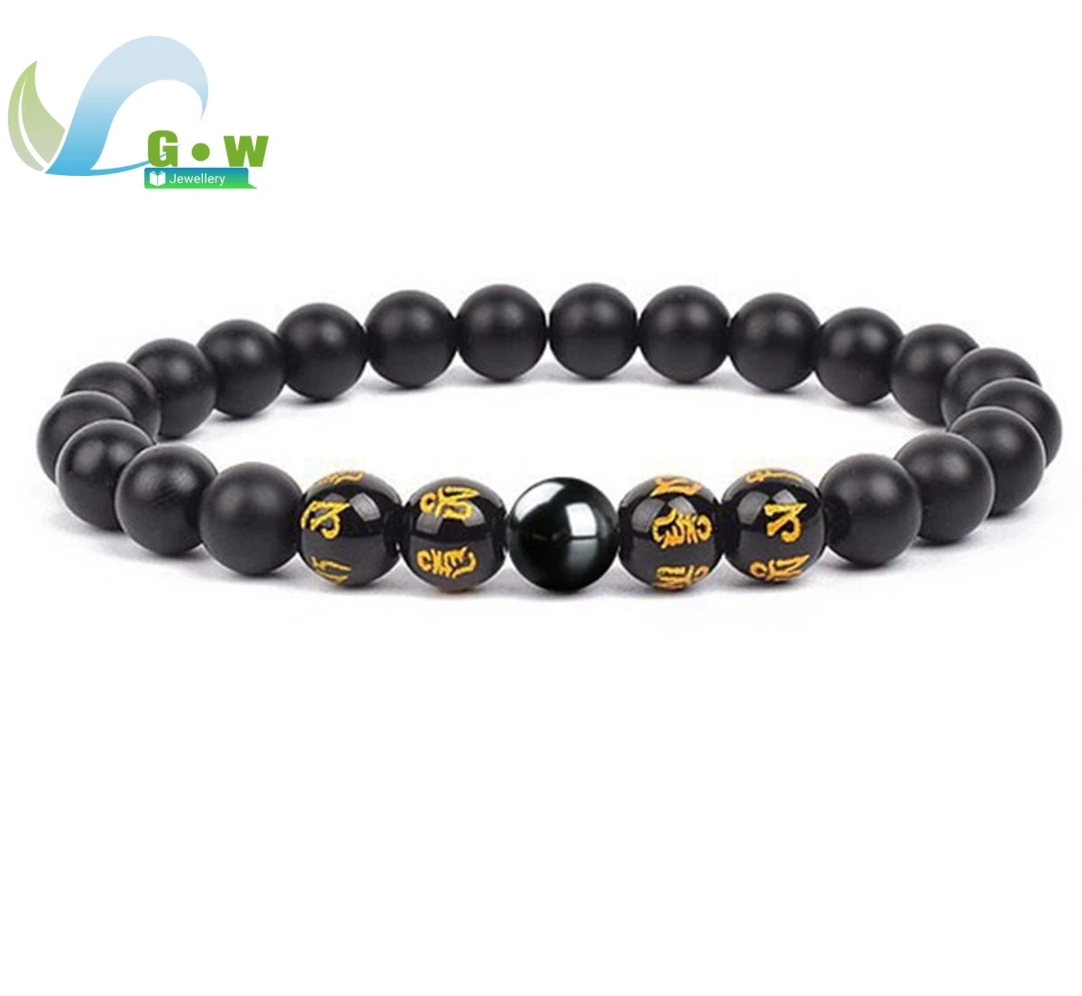 Lucky Natural Black Jade Carved Six-Character Motto Obsidian Transfer Bracelet For Men Women Gift Couple Bracelet Jewelry Gift