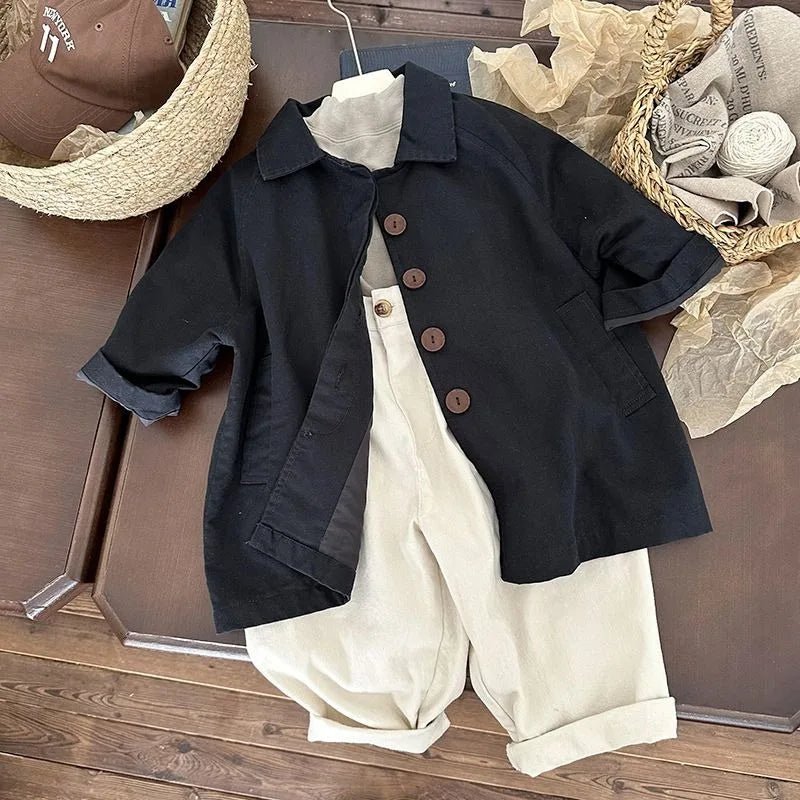 All Season Kids' Cotton Trench Coat Korean Style Unisex Mid Length Versatile Casual Top for Boys Girls