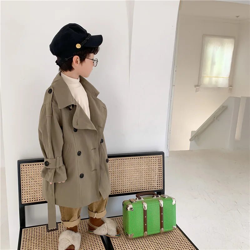 2025 Spring Children's Trench Coat Jacket Long Trench Coat Lapel