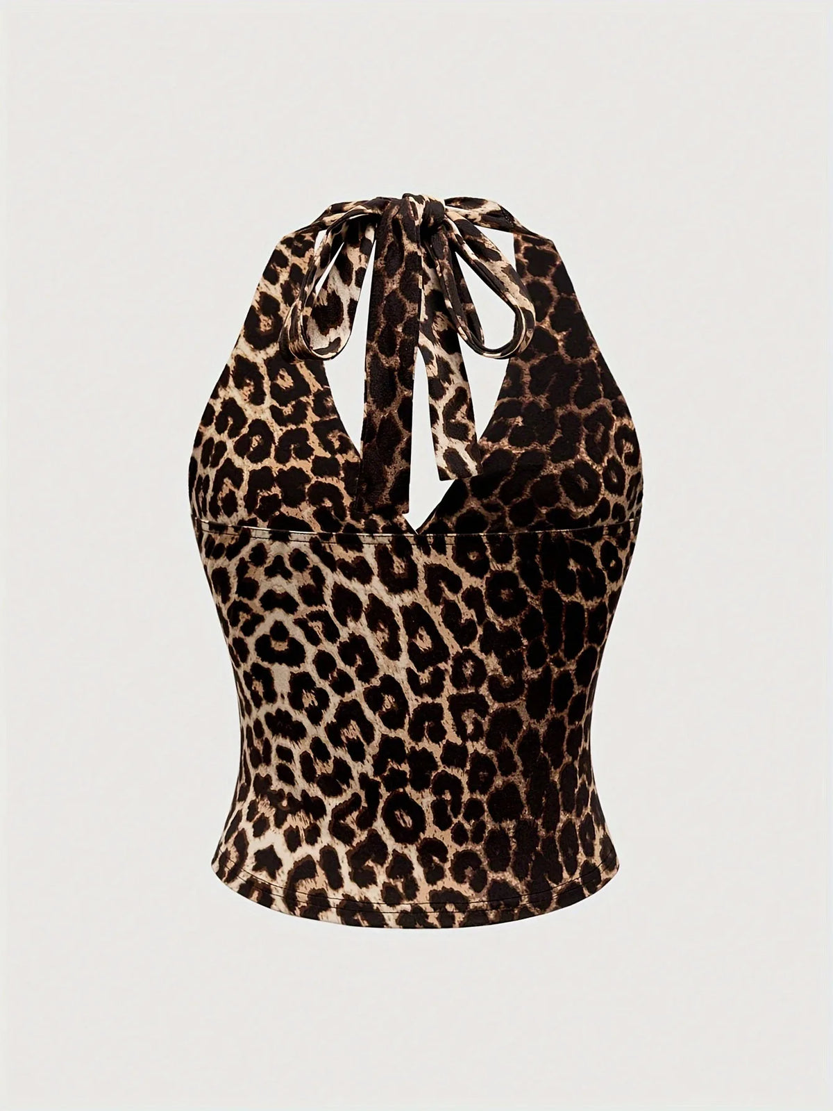 Top sans manches décontracté pour femmes, imprimé léopard rétro, dos nu, col halter, sexy, dos nu, à lacets, Ropa Para Mujer