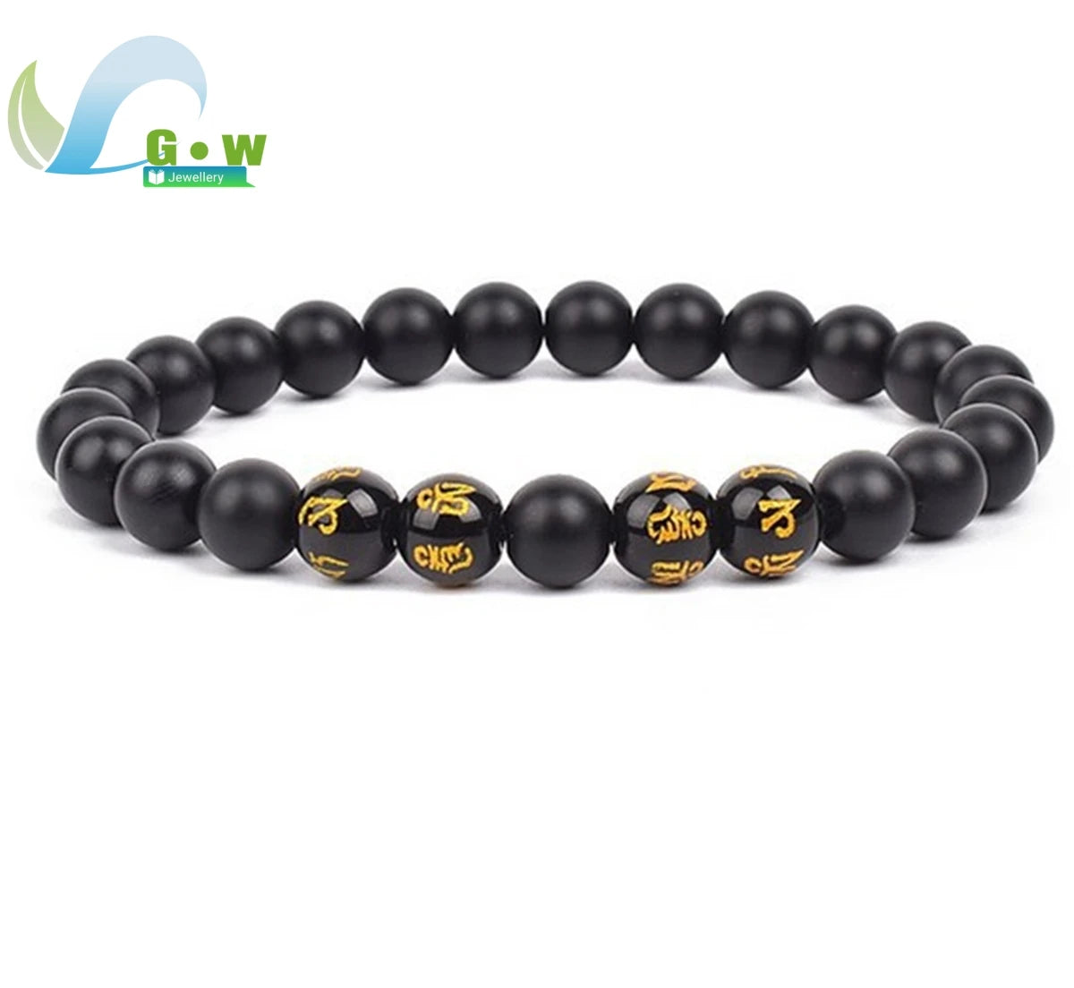Lucky Natural Black Jade Carved Six-Character Motto Obsidian Transfer Bracelet For Men Women Gift Couple Bracelet Jewelry Gift