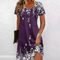 Elegant Floral Pattern Women Mini Dresses Summer Short Sleeve Street 3d Flower Printed Ladies Dress 3XL Plus Size Casual Dress