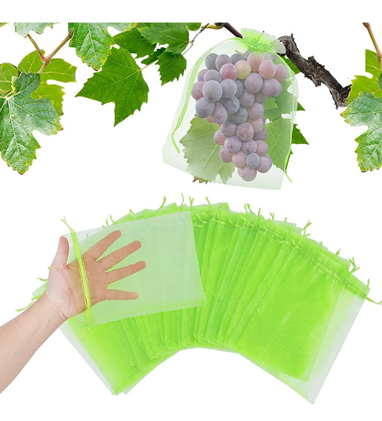 20-100pcs Strawberry Grapes Fruit Grow Bags Netting Mesh Vegetable Plant Protection Bags For Pest Control Anti-Bird Garden Tools