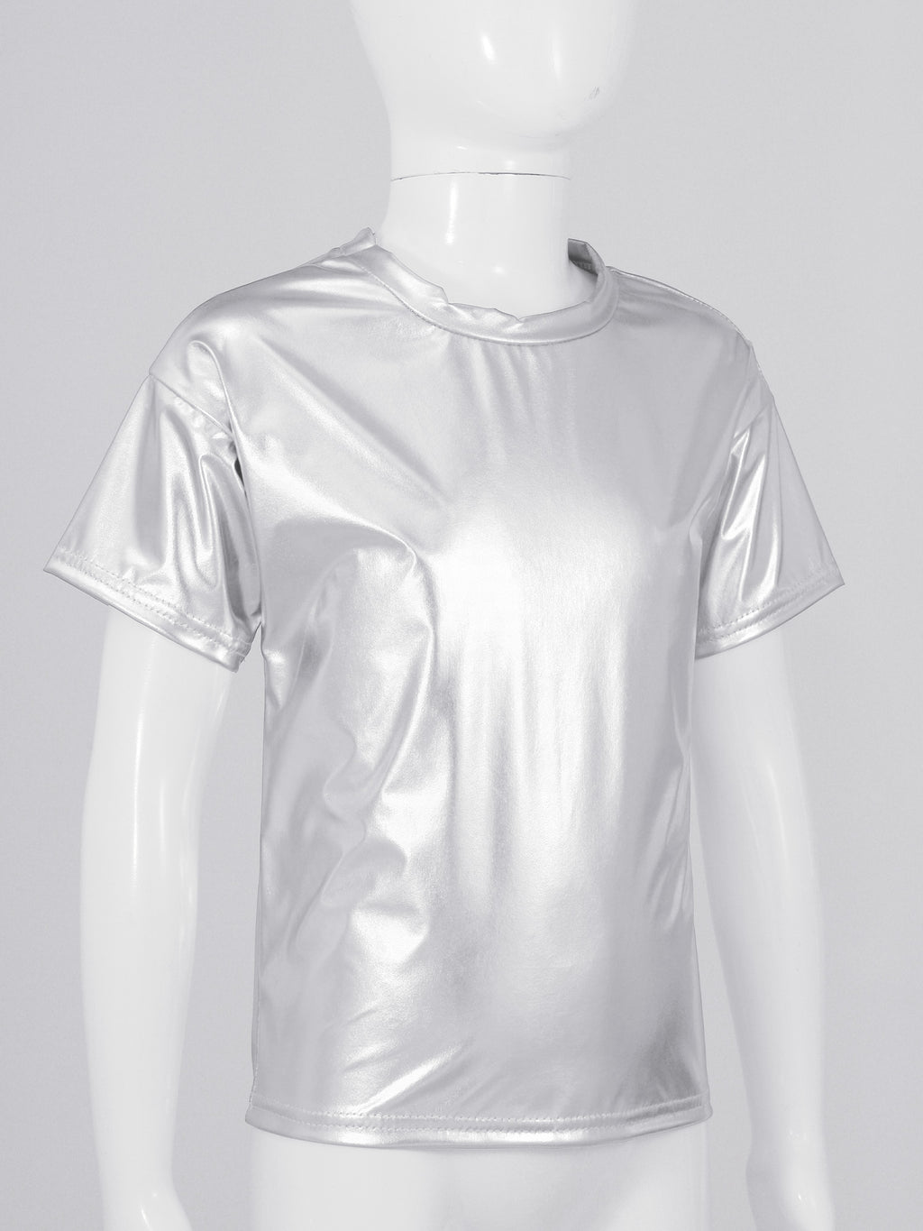 Children T-Shirt Shiny Metallic Short Sleeve Clothes Girl Boys Kids T-Shirt Hip Hop Jazz Dance Costume Top Performance Dancewear