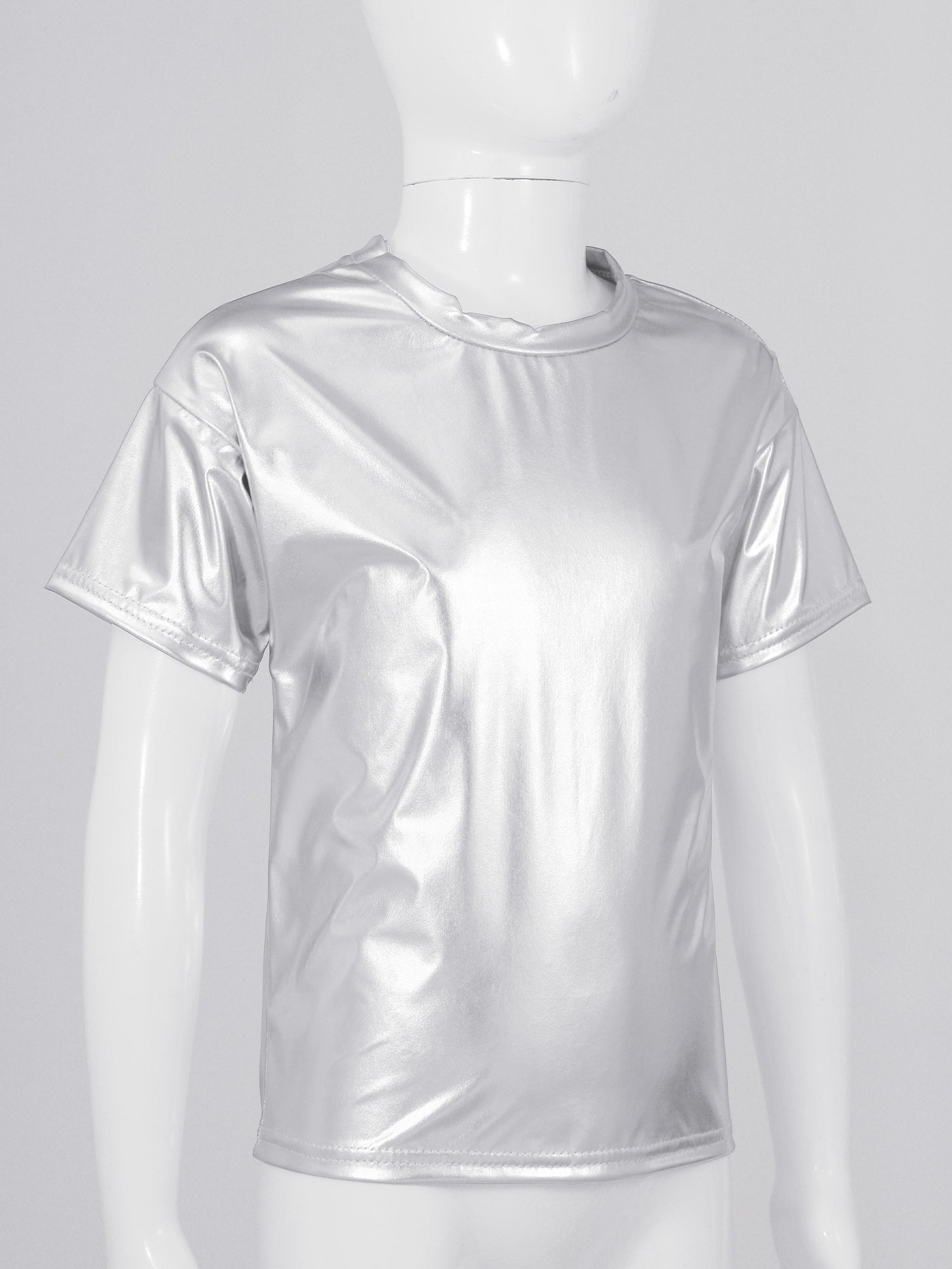 Children T-Shirt Shiny Metallic Short Sleeve Clothes Girl Boys Kids T-Shirt Hip Hop Jazz Dance Costume Top Performance Dancewear
