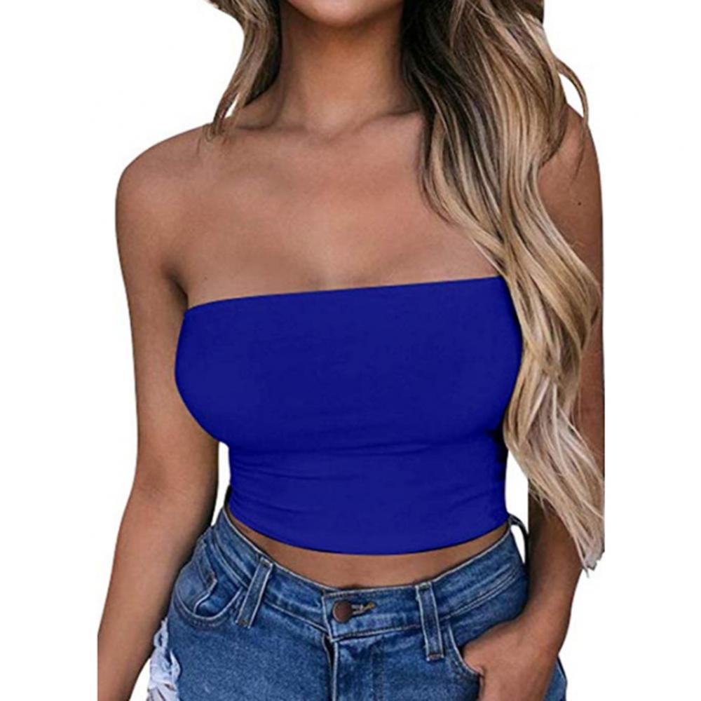 Club Bar Women Sexy Solid Color Vest Strapless Cropped Mini Bustier Slim Elastic Tube Top