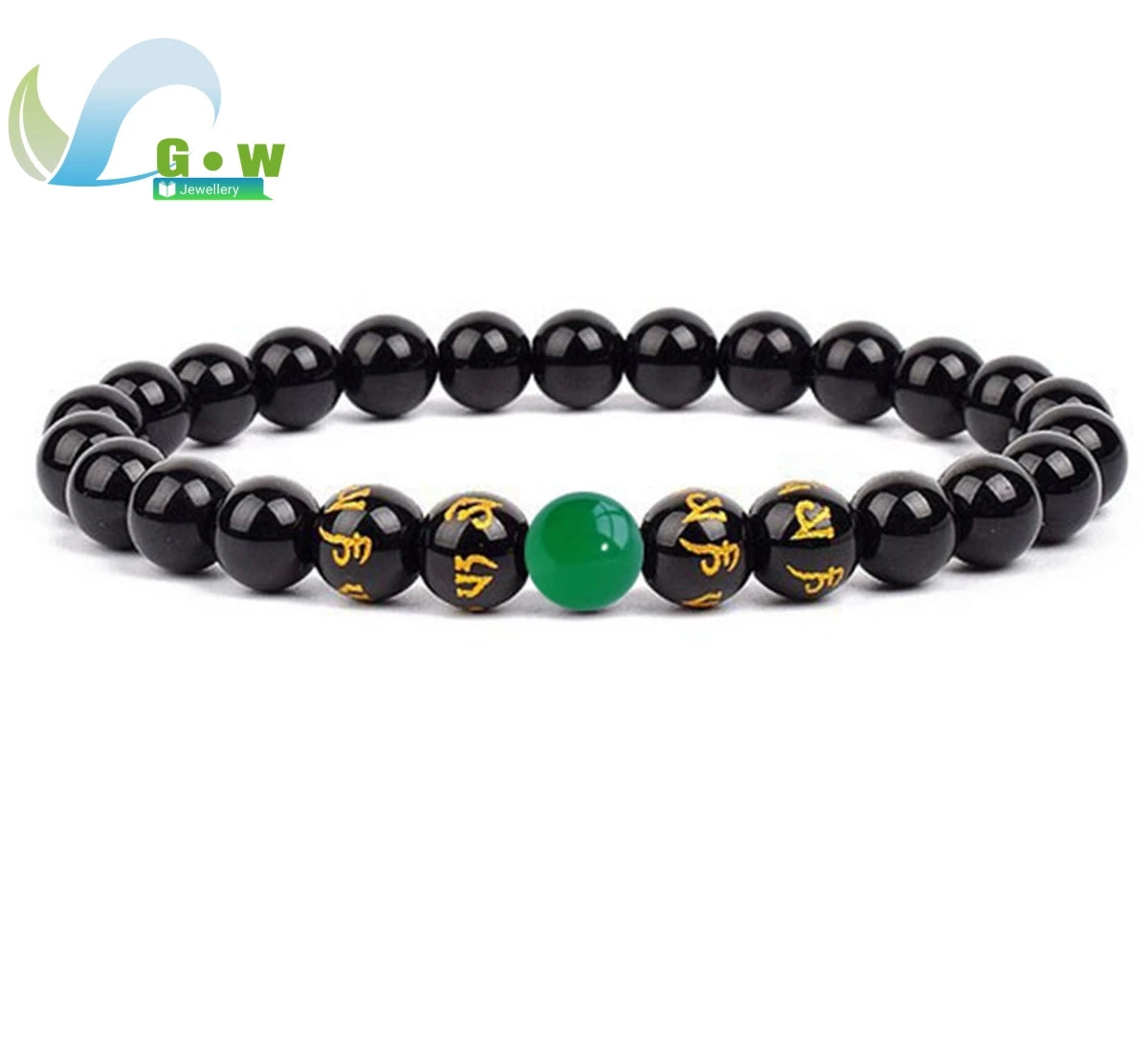Lucky Natural Black Jade Carved Six-Character Motto Obsidian Transfer Bracelet For Men Women Gift Couple Bracelet Jewelry Gift