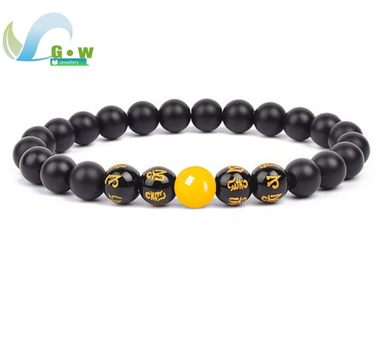 Lucky Natural Black Jade Carved Six-Character Motto Obsidian Transfer Bracelet For Men Women Gift Couple Bracelet Jewelry Gift