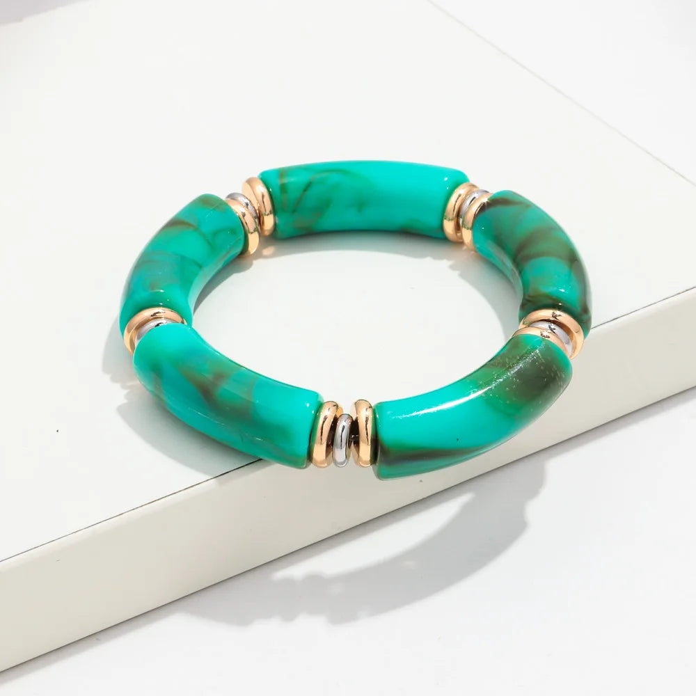 Boho Acrylic Bamboo Curved Tube Stackable Necklaces Bracelet for Women Men HipHop Resin Elbow Beads Choker Necklace 2024 Jewelry