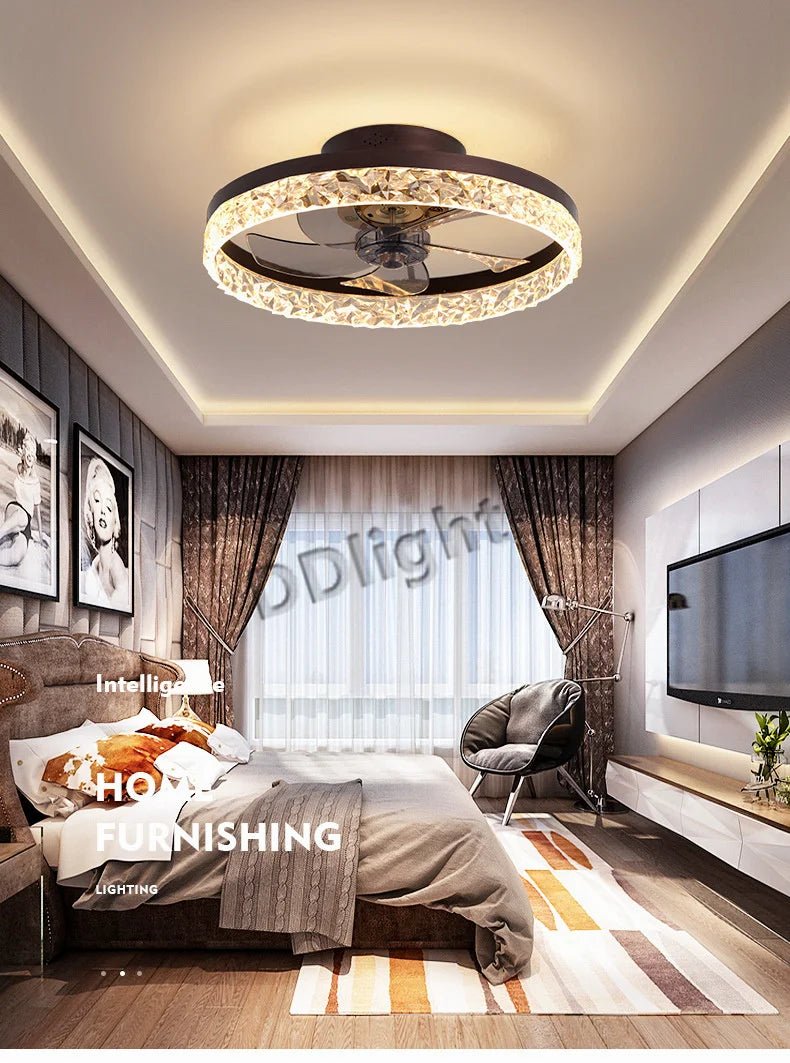 Ventilateur Plafonnier LED Intelligent avec Télécommande – Dimmable, Décor Chambre & Salon | Smart Fan