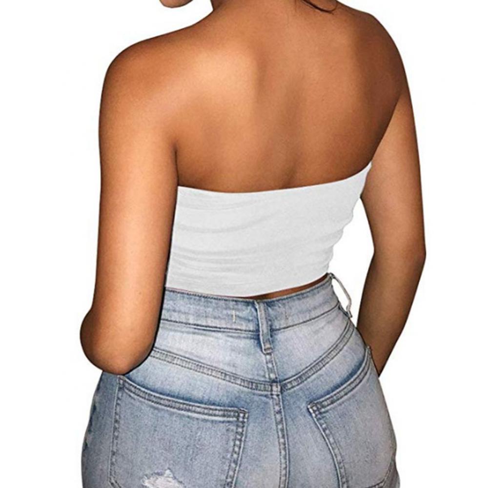 Club Bar Women Sexy Solid Color Vest Strapless Cropped Mini Bustier Slim Elastic Tube Top