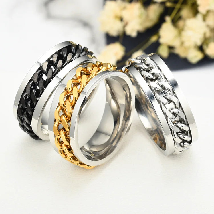 Titanium Steel Rotatable Chain Rings for Women and Men - Spinner Ring, Decompression Multifunctional Chain Ring, Bottle Opener Ring, Gift