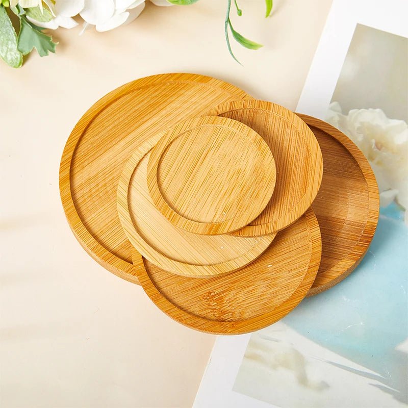 1Pc 6-12cm Bamboo Tray Bonsai Holder Round Plant Stand for Succulent Pot Wood Flower Pot Holder Garden Tools