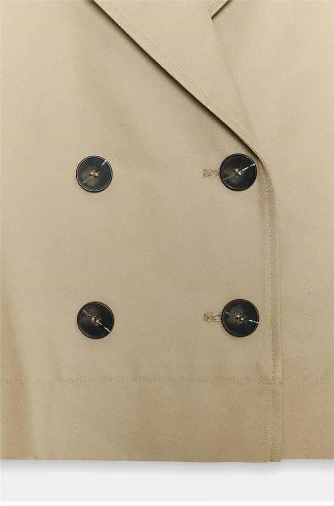 Short A-Line Windbreaker with Cuffed Sleeves Double-Breasted Closure Back Elastic Band Detail Polyester Cotton Blend ...