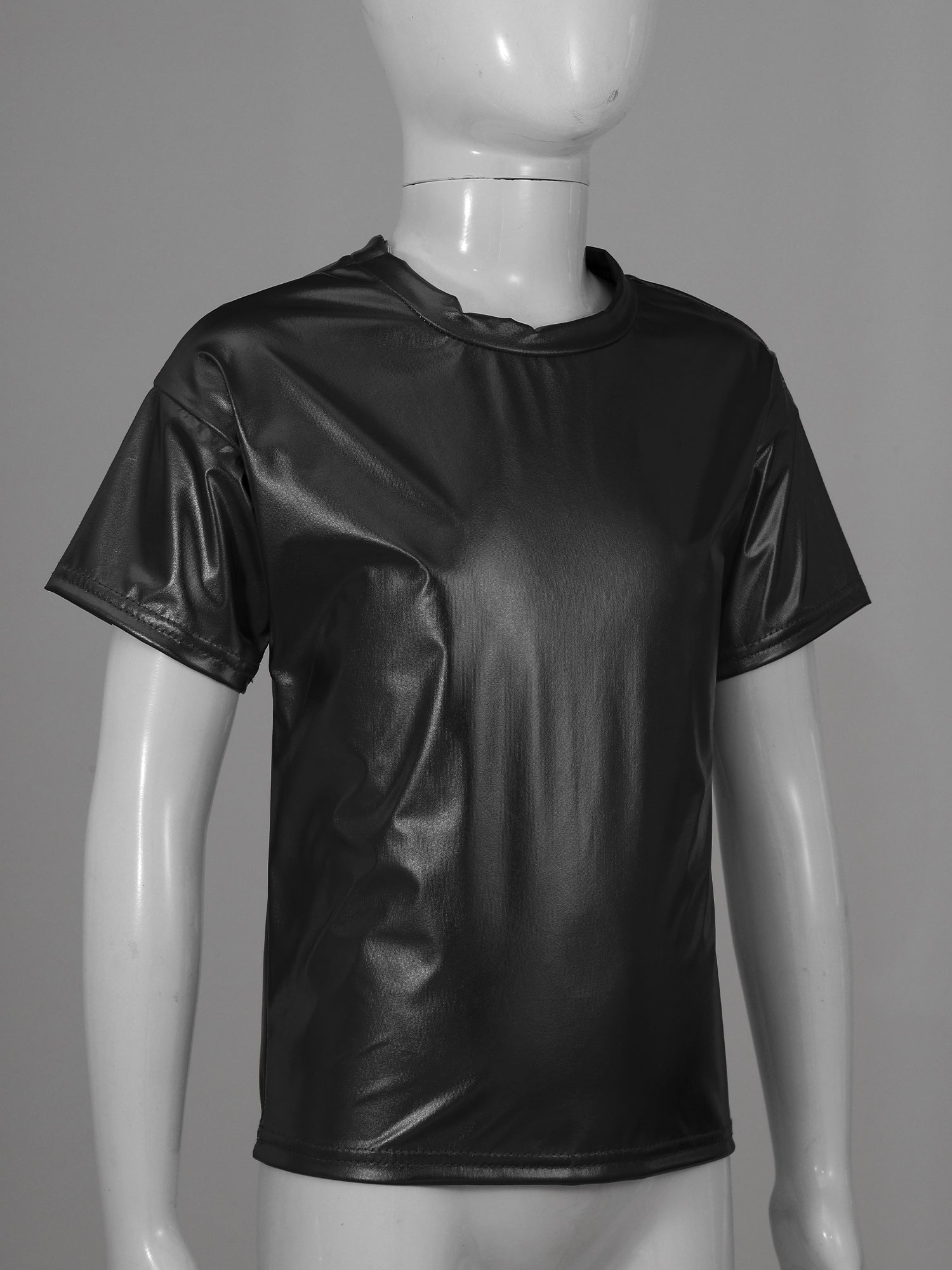 Children T-Shirt Shiny Metallic Short Sleeve Clothes Girl Boys Kids T-Shirt Hip Hop Jazz Dance Costume Top Performance Dancewear