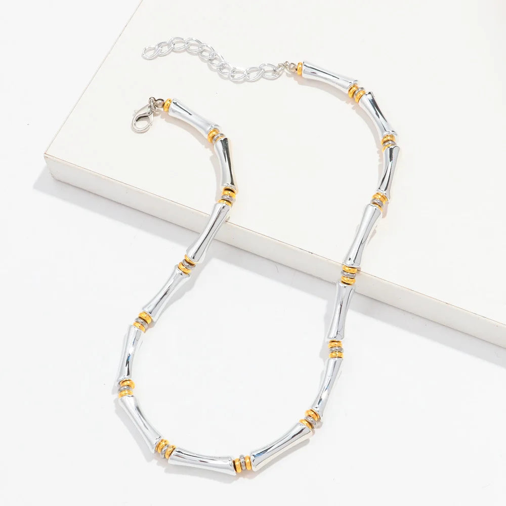 Boho Acrylic Bamboo Curved Tube Stackable Necklaces Bracelet for Women Men HipHop Resin Elbow Beads Choker Necklace 2024 Jewelry