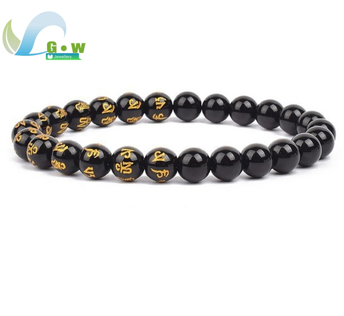 Lucky Natural Black Jade Carved Six-Character Motto Obsidian Transfer Bracelet For Men Women Gift Couple Bracelet Jewelry Gift