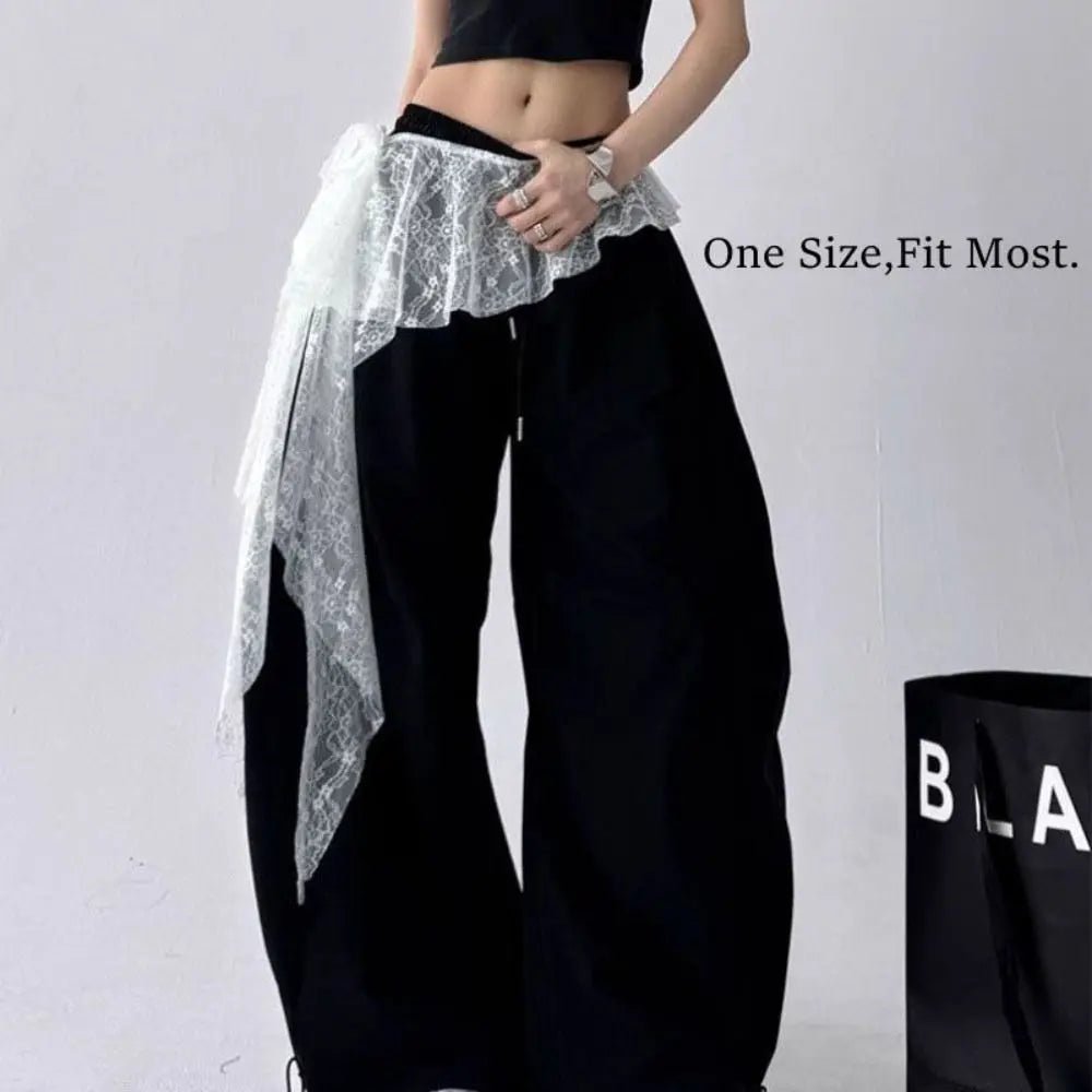 Jeans Pants Decor Embroidered Flower Lace Mini Skirt Irregular See Through Ruched Skirts High Waist Harajuku Pleated Skirts