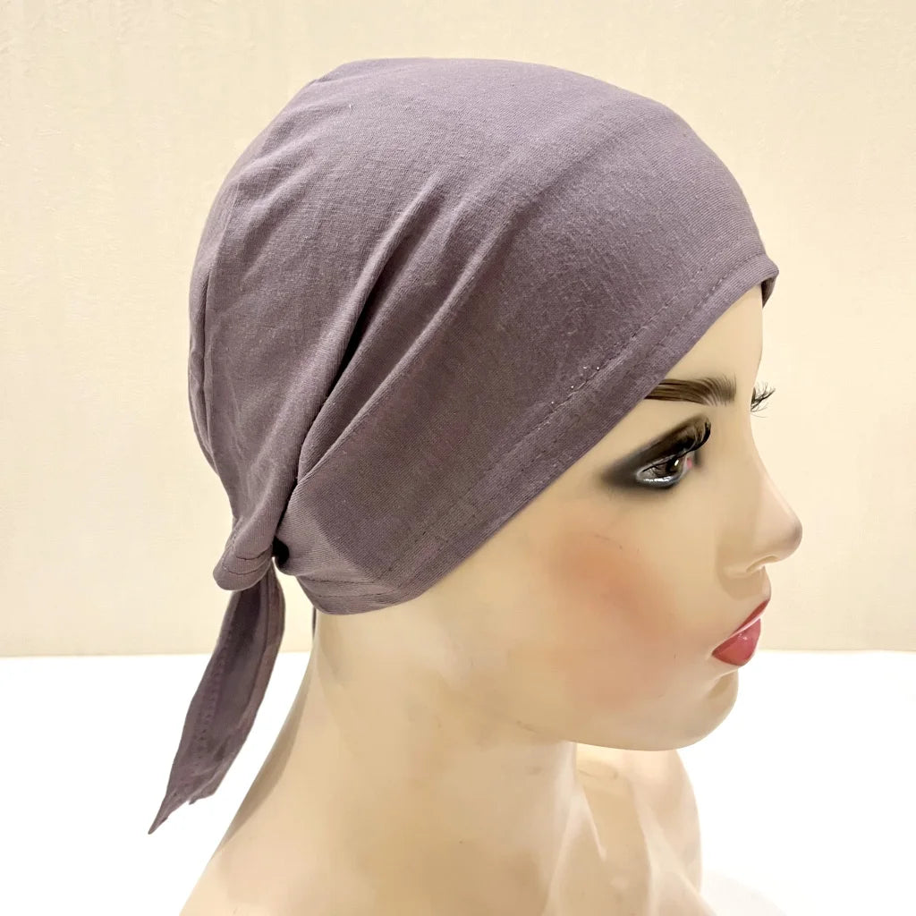H048 Plain Cotton tie back hats Muslim Turban Pure Color Stretch Inner Hijabs underscarf Women Head Scarf Under Hijab Bonnet