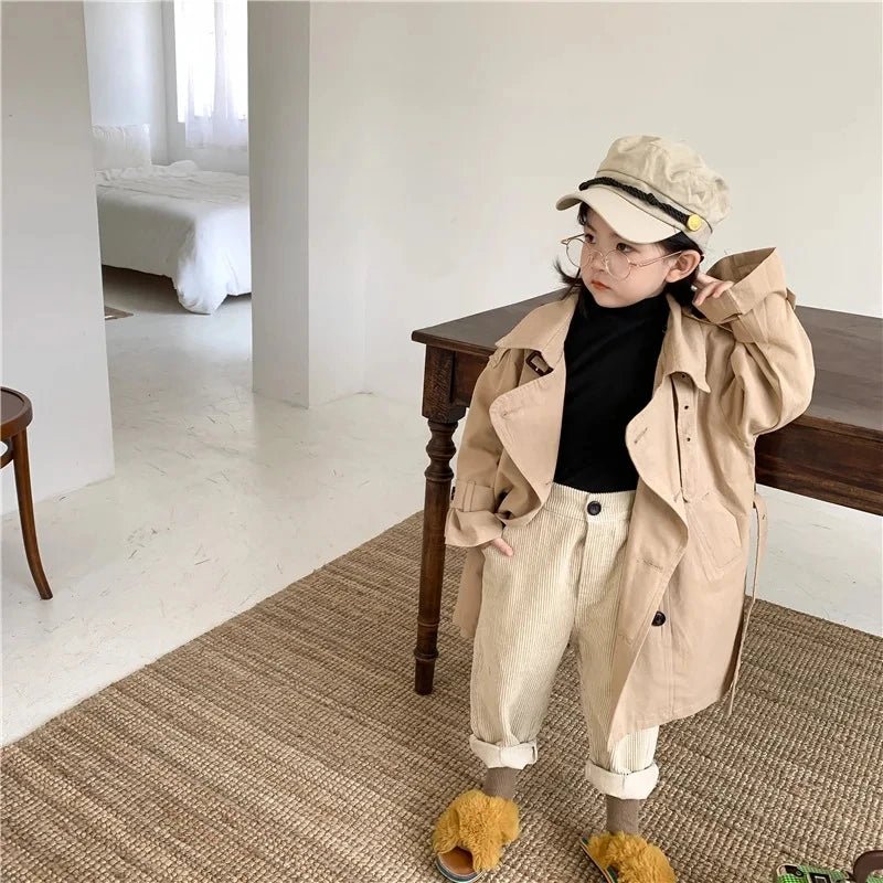 2-10Yrs Kids Trench Coat Spring Autumn Boys Girls Jacket Overcoat Long Sleeve Turn-Down Collar Children Windbreaker Top Clothes