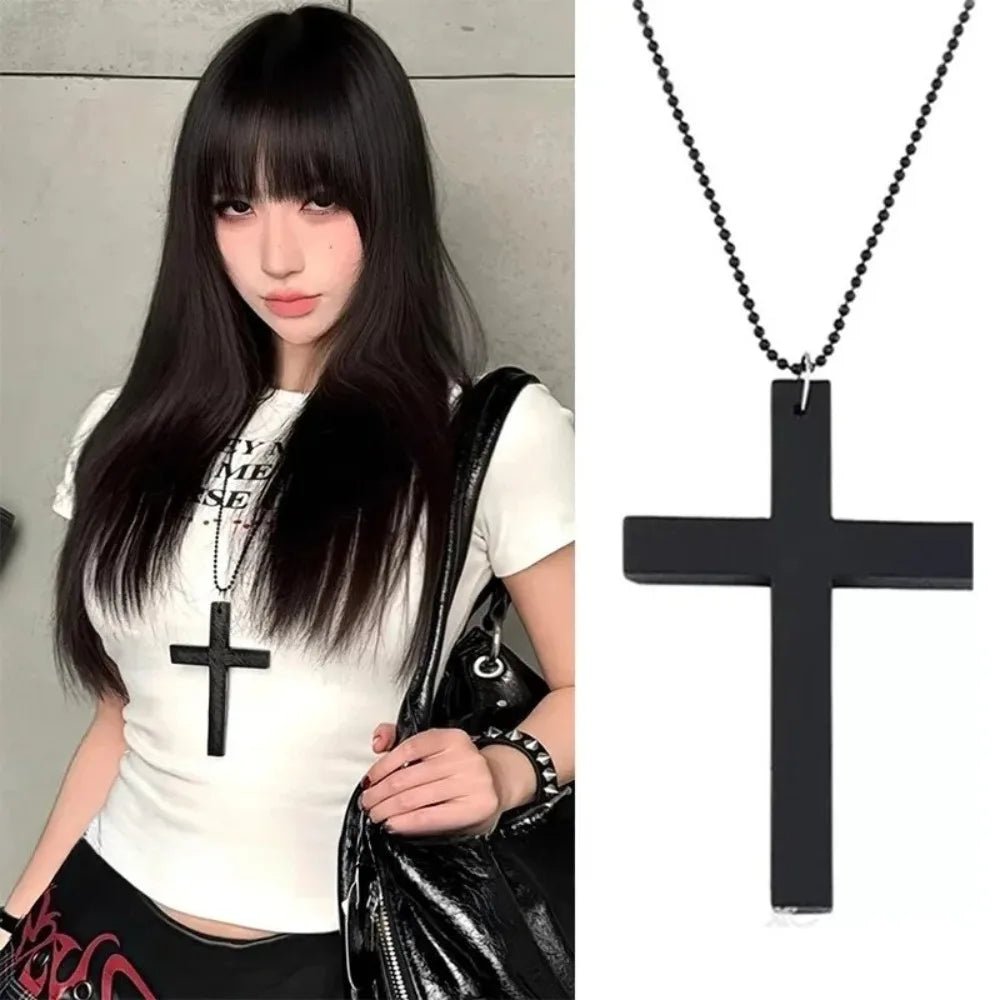 Collier Pendentif Croix en Bois Gothique & Punk – Style Y2K Vintage | Femme & Homme