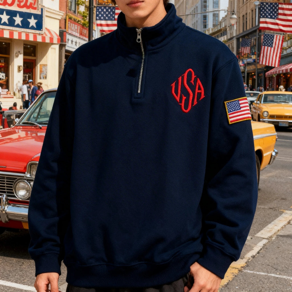 Sweat-shirt Vintage USA Zippé – Bleu Marine