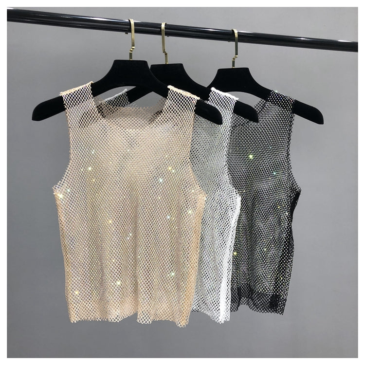 Débardeur brillant avec perles de cristal, Club de fête, Sexy, ajouré, diamants estampage, Camis Winky, gilet sans manches