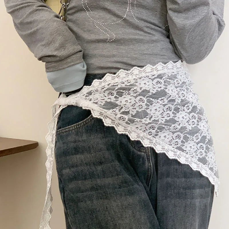Triangle Short Skirt Half Skirt Butt Curtain Skirt Lace Trim Small Apron Knitting Lace Stacked Ins Korean Headscarf Accessories