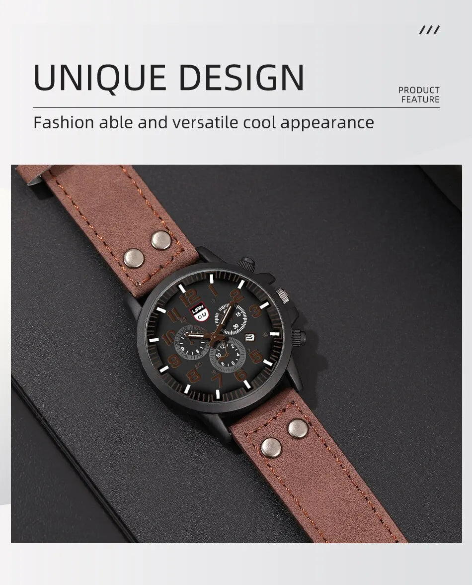 Reloj Hombre Fashion Mens Watches Luxury Men Casual Leather Quartz Watch Male Military Calendar Wristwatch Relogio Masculino