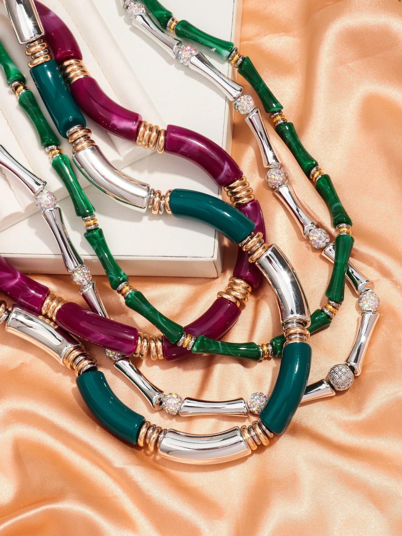 Boho Acrylic Bamboo Curved Tube Stackable Necklaces Bracelet for Women Men HipHop Resin Elbow Beads Choker Necklace 2024 Jewelry