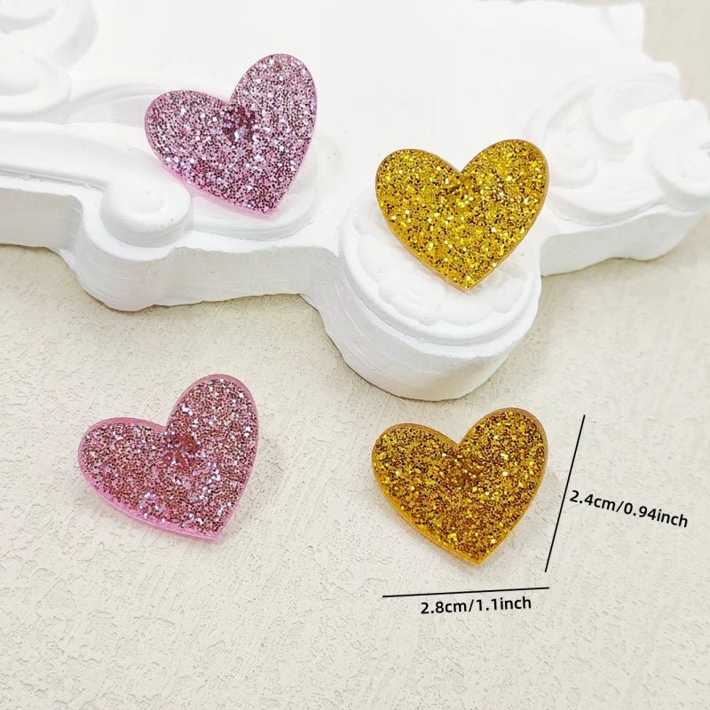KUGUYS Cute Glitter Peach Heart Stud Earrings for Women Acrylic Fashion Summer Jewelry Accessories