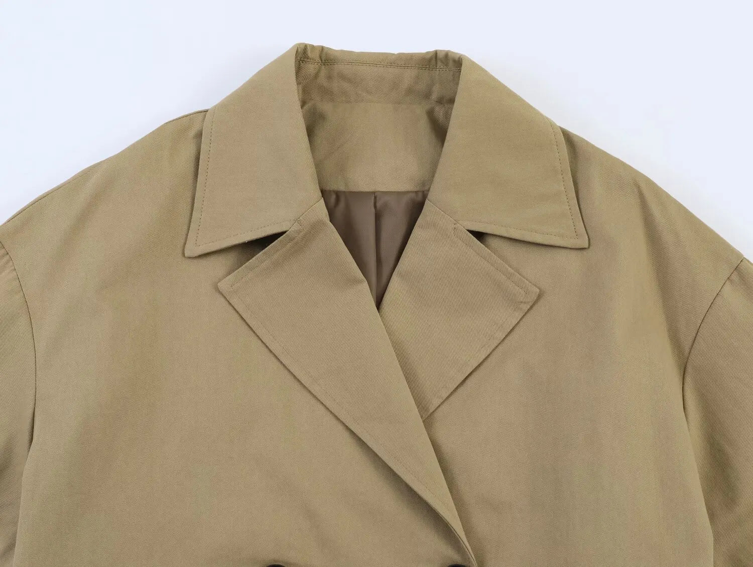 Women's Short Trench Coat New 2026 Spring Autumn Women Rolled-Up Sleeves Button Solid Color Elastic Waist Outerwear Female Tops