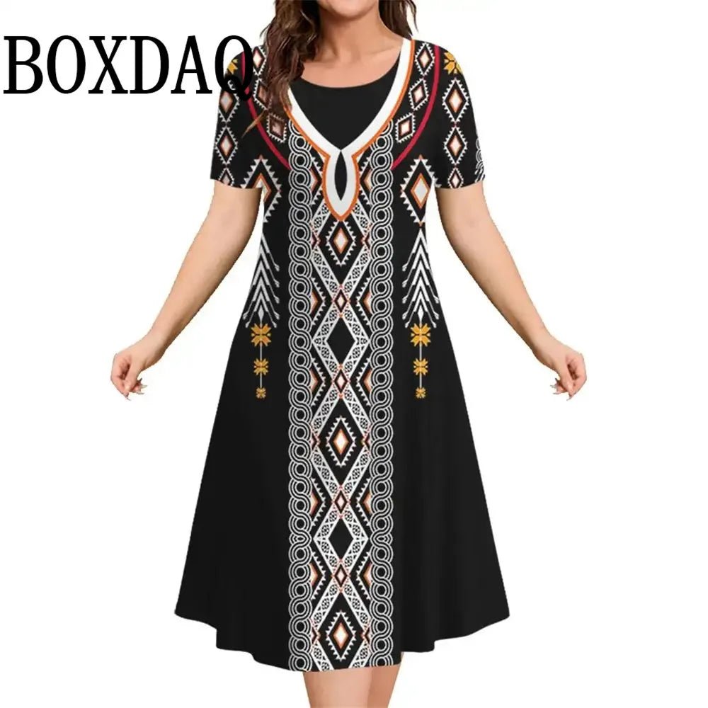 2025 New Women‘s Dresses 3D Flowers Pattern Print Short Sleeve Loose Dress Casual Fashion A-Line Dress Summer Plus Size Dresses