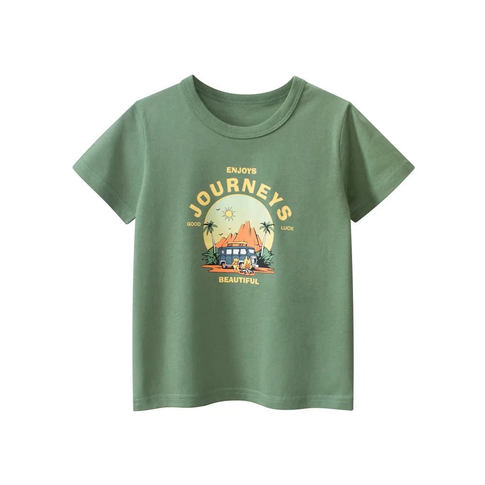 2025 Children Cartoon T-Shirts Cute Clothes for Boy 100% Cotton Bear Dinosaur Kids Girls Short Sleeve Casual Sport Top Tees