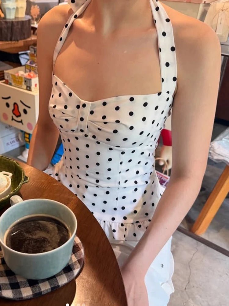 Polka Dot Print Tops Women Halter Low-Neck Bandage Ruffles Backless Sleeveless Skinny Fashion Street Versatile Vest 2026