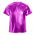 Children T-Shirt Shiny Metallic Short Sleeve Clothes Girl Boys Kids T-Shirt Hip Hop Jazz Dance Costume Top Performance Dancewear