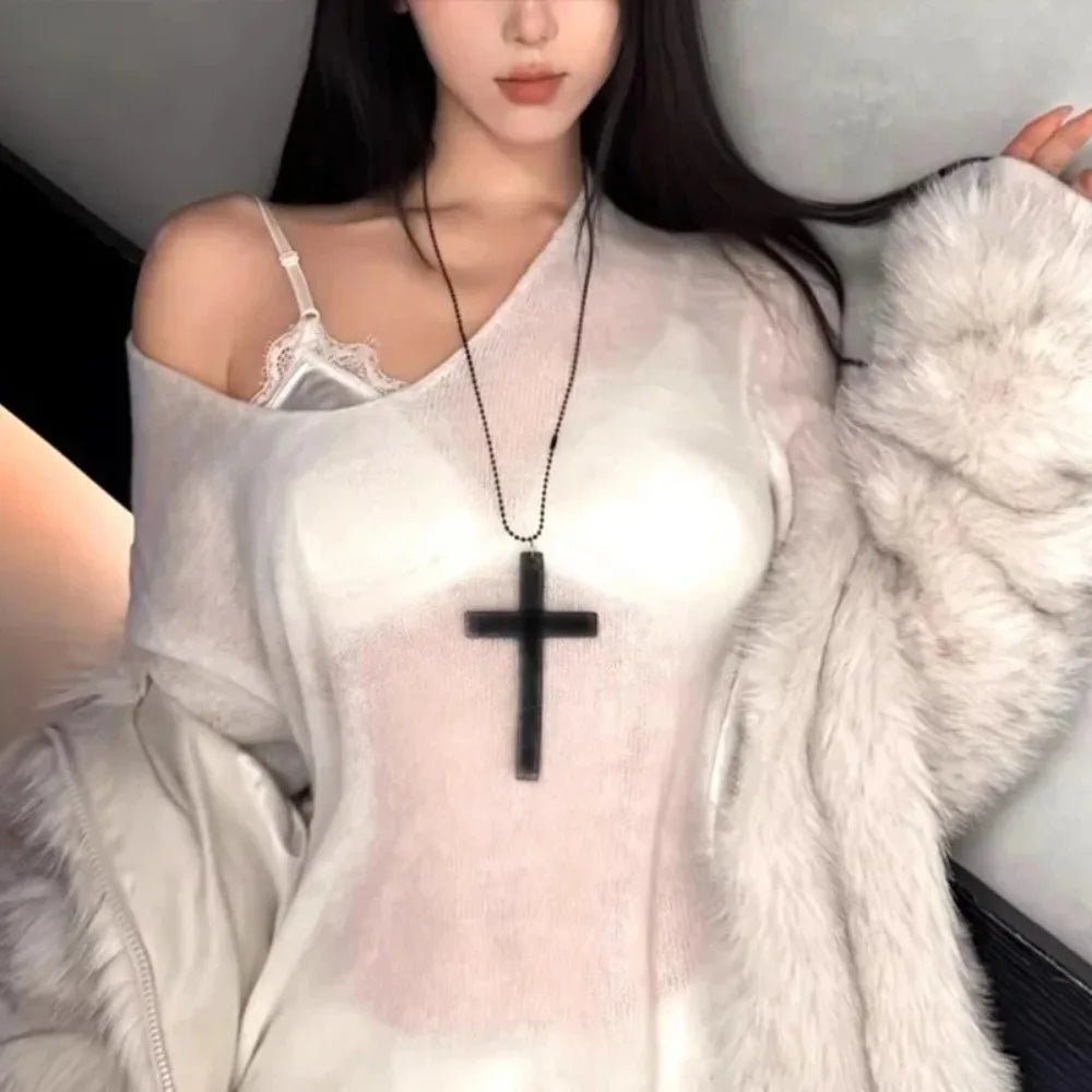 Collier Pendentif Croix en Bois Gothique & Punk – Style Y2K Vintage | Femme & Homme