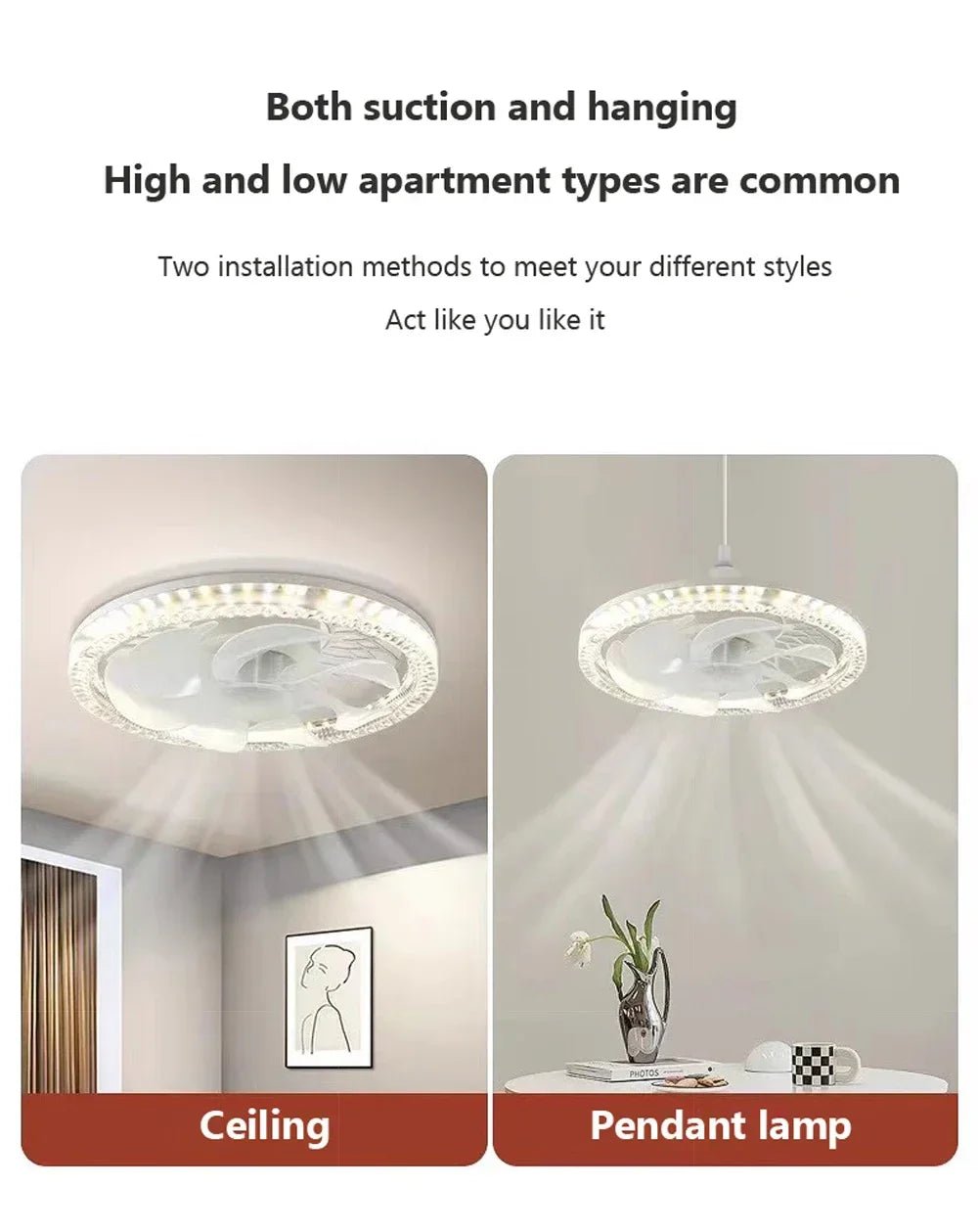 Ventilateur Plafonnier LED avec Télécommande E27 – 4 Vitesses, 360° | Cuisine & Maison
